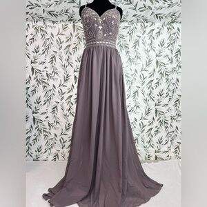 Chiffon Grey Prom A-Line/Princess sweetheart Sweep Train Beaded Sz 12 NWT #6